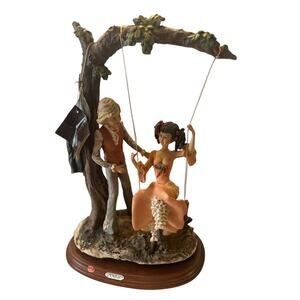 Vintage A. Belcari DEAR Sculpture Artistiche "Man & Woman on Swing" Italy Signed